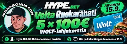 Hype.bet Hukkabonus wolt Lahjakortti arvonta banneri